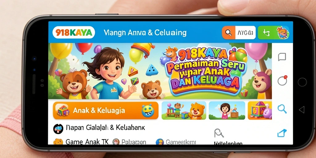 Antarmuka aplikasi 918KAYA yang ceria dan ramah anak.